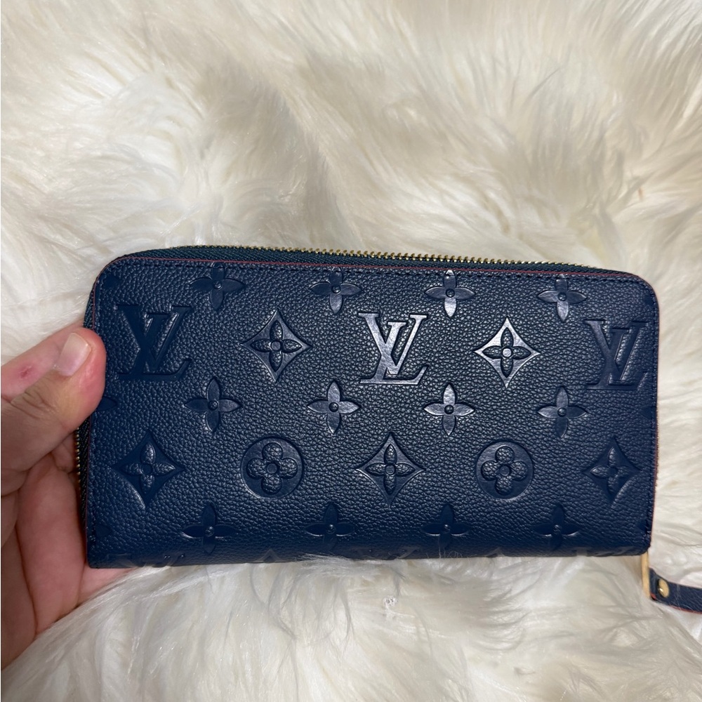 Navy Monogram Zippy Wallet